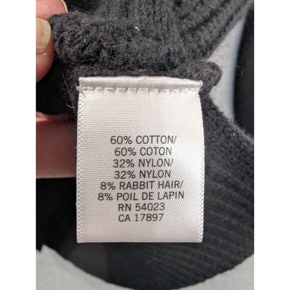 Banana Republic Black Waffle Knit Hoodie Sweater M Cotton Nylon & Rabbit Hair - Picture 6 of 8